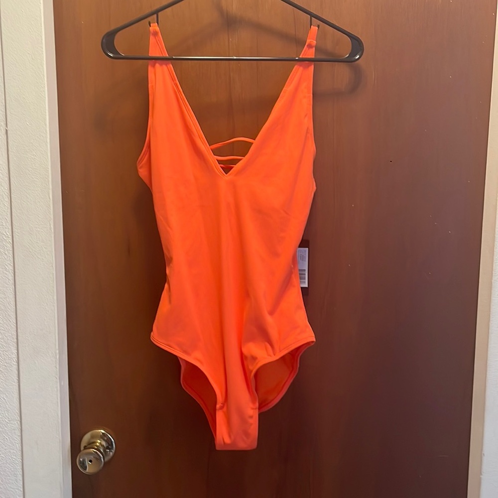 TA3 Swimsuit Neon Orange Reg/Long Plungey Size M Brand New Shapewear Bodysuit